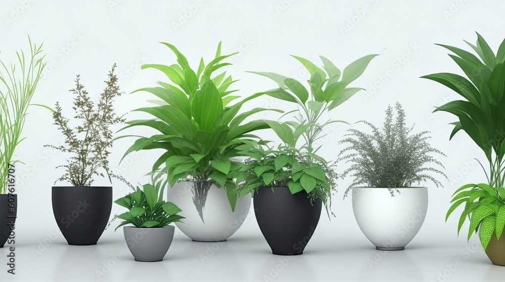 Fototapeta premium A collection of plants in pots. Generative AI