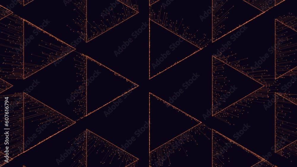 Futuristic triangles pattern with motion small neon glitters, motion abstract corporate, game and futuristic style background