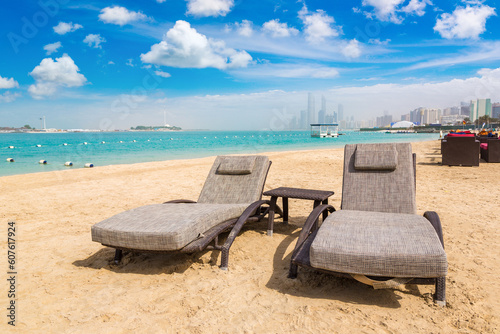 Sunbeds at the beach in Abu Dhabi