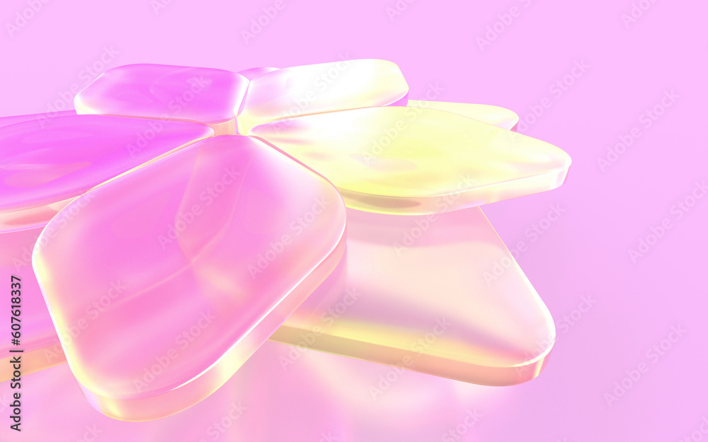 クリスタルガラスでできた花の3Dイラストレーション