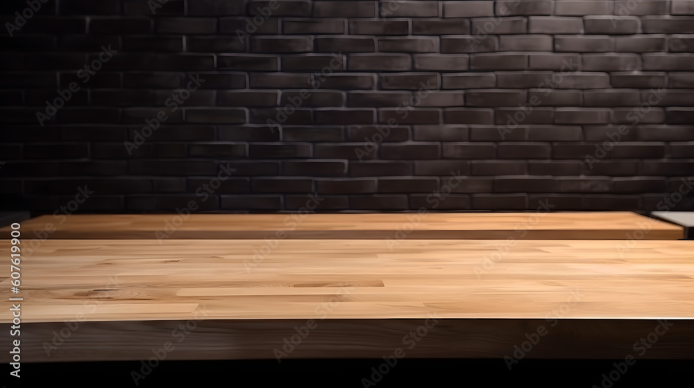 An empty wooden counter table top for product Generative AI An empty wooden counter table top for product Generative AI
