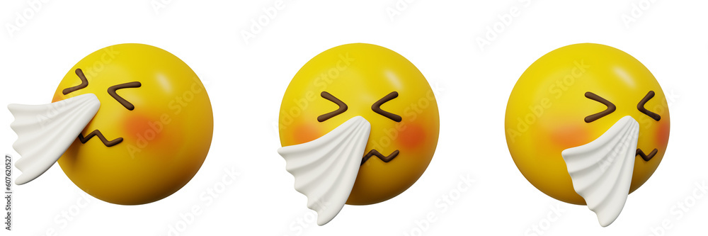 3d Emoticon sneezing cartoon emoji or smiley yellow ball Stock ...