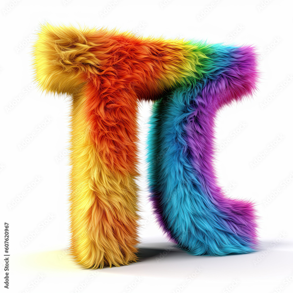 Furry letter in rainbow pride colors made of fur and feathers. Pi ...