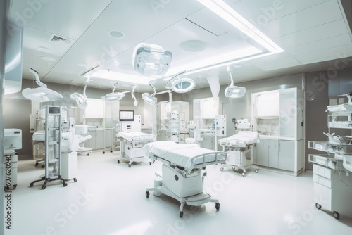 Empty hospital operating room. Operating Theatre. Generative AI