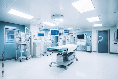 Empty hospital operating room. Operating Theatre. Generative AI