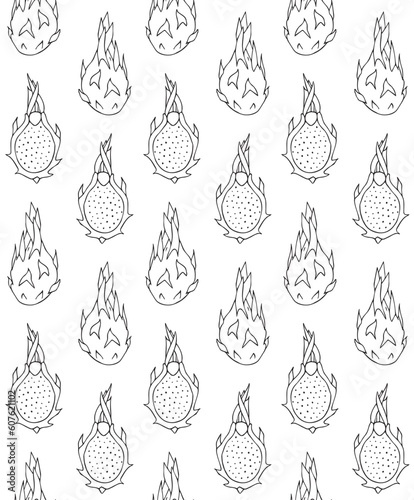 Vector seamless pattern of hand drawn doodle sketch dragon fruit isolated on white background
