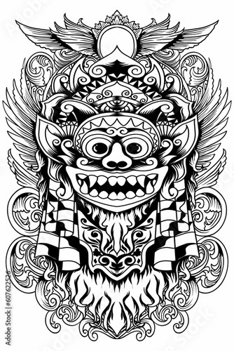 Vector image of batik and Barong mask with black and white style