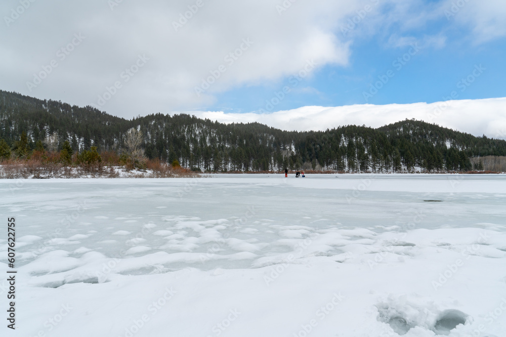 The Spooner Lake reservoir frozen in the winter season The Spooner Lake reservoir frozen in the winter season