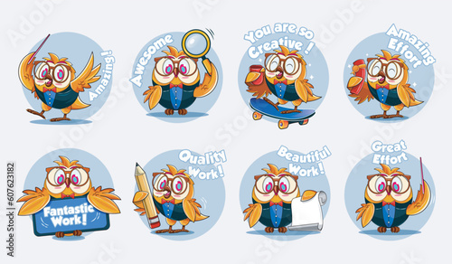 Set of Owl Teacher vector illustration