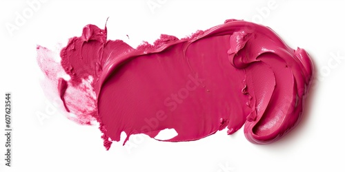 Pink cosmetic cream smear isolated on white background. Fuchsia color beauty cream swipe. Skincare product creamy texture