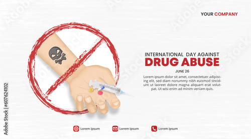 International day against drug abuse background with a hand of overdose person on a grunge background
