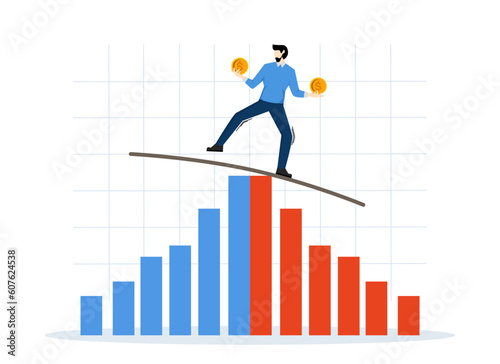reduce the possibility of error in investment damage that may occur in volatile stock market conditions. Risk management. A businessman trying to balance his capital in the stock market.
