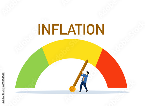 Inflation estimator or inflation gauge. Financial Crisis Management Process. Looking for a solution to the problem of inflation. Businessman investor with inflation gauge. flat vector illustration.