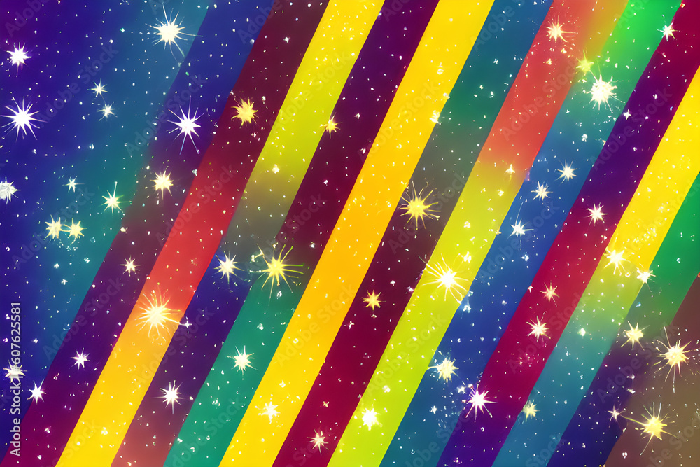 Fototapeta premium Rainbow sunburst background with glittering stars