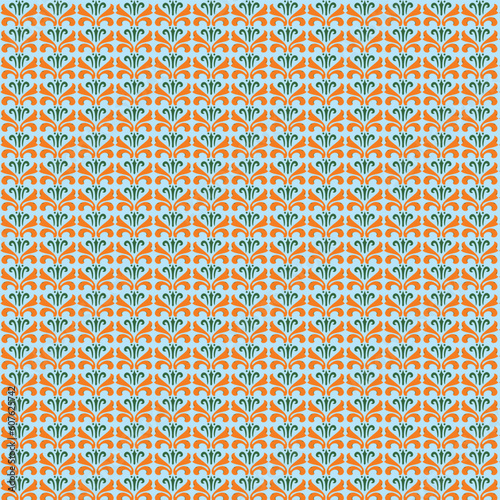 Yellow& Green Ornament Seamless Pattern Design on the Cyan background
