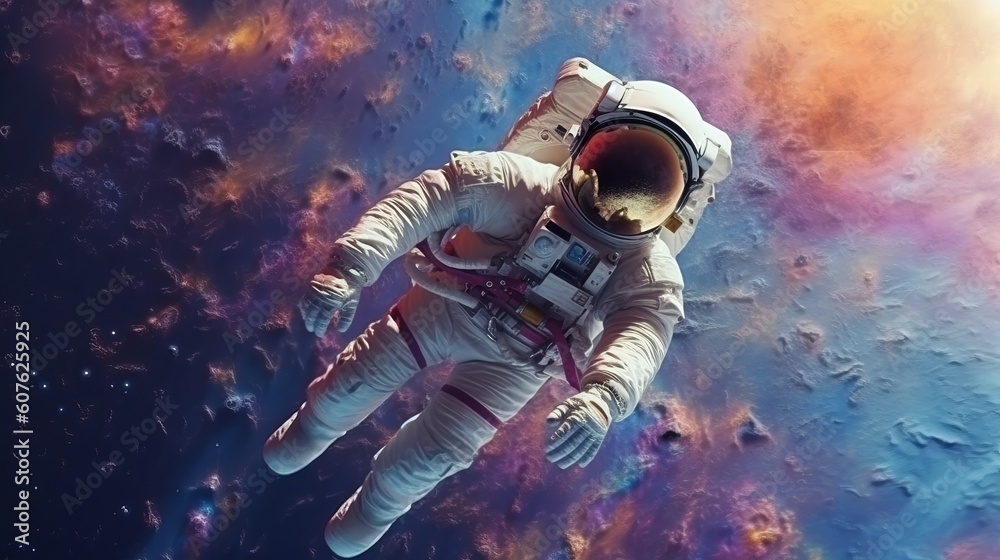 Astronaut in space colorful background. Generative ai