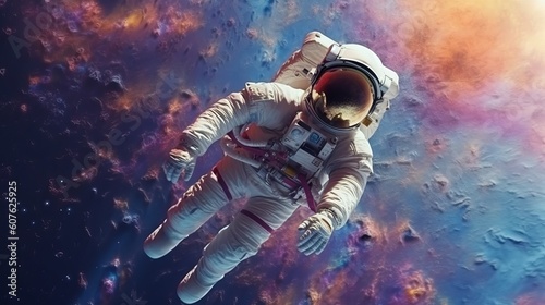Astronaut in space colorful background. Generative ai © NK