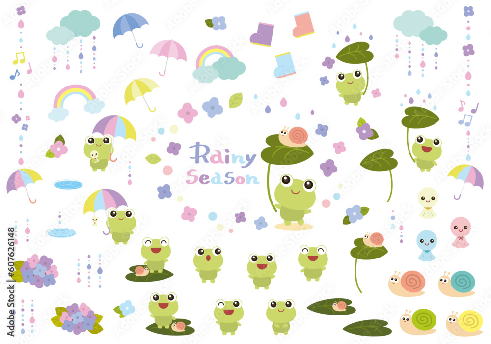 梅雨のイラスト素材セット 梅雨のイラスト素材セット