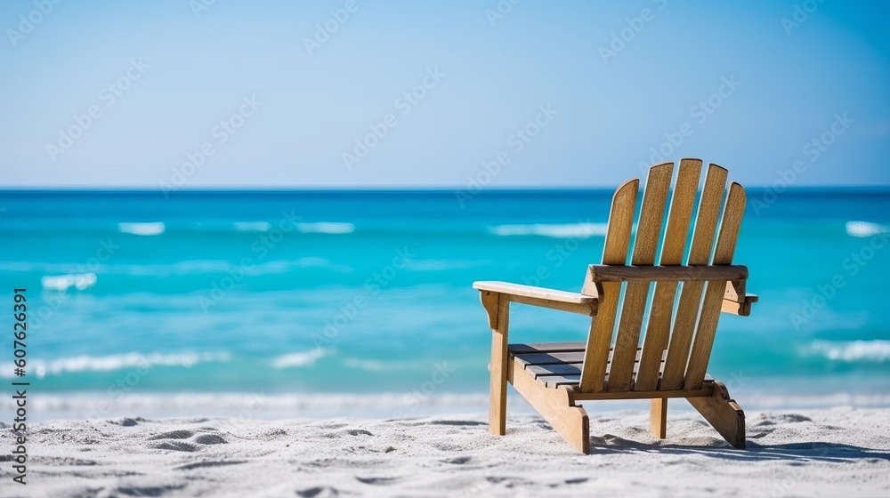 Beach chair with blue sky and sea background vacation concept. Generative ai