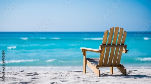 Beach chair with blue sky and sea background vacation concept. Generative ai © NK