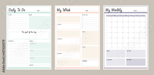 3 set of daily, week, monthly planner. Plan your day make dream happen.