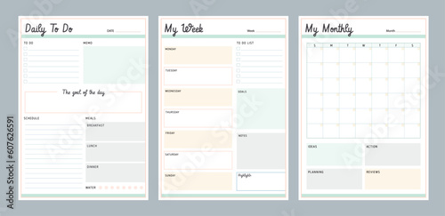 3 set of daily, week, monthly planner. Plan your day make dream happen.
