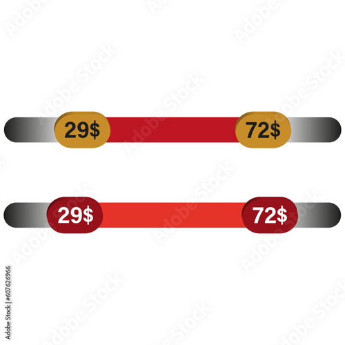 Price range scrollbar in web form, online application. Vector illustration.