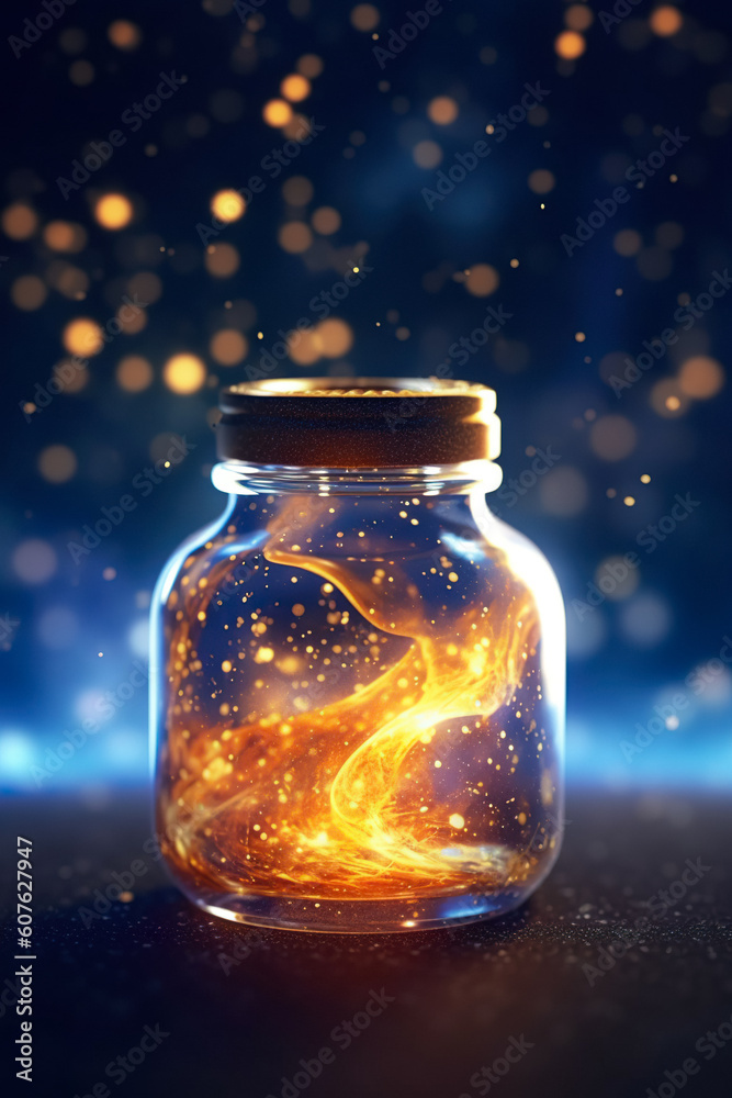 Magic in a Glass Jar. Simulated Starry Sky. Unveiling the Unreal Universe, Galaxy of Stars, Glimpse of Milky Way, Astronomy Magic, Cosmic Fantasy in Space, Science. Generative AI Magic in a Glass Jar. Simulated Starry Sky. Unveiling the Unreal Universe, Galaxy of Stars, Glimpse of Milky Way, Astronomy Magic, Cosmic Fantasy in Space, Science. Generative AI