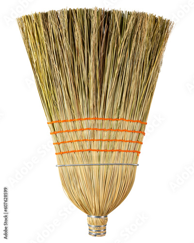 Broom. Corn straw broom. Professional natural organic wooden extra large heavy duty broom. Cleaning tool for home, garden, office room. Commercial business, cleaning service. Isolated white background