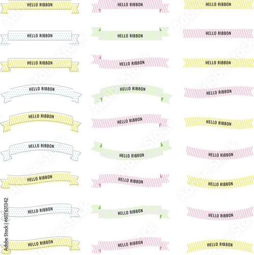Simple and cute striped and polka dot ribbon frame set that can be used for icons and decorations アイコンやあしらいに使えるシンプルでかわいいストライプや水玉のリボンフレームセット
