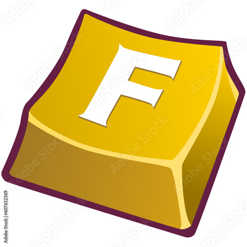 Golden F key isolated emote photo