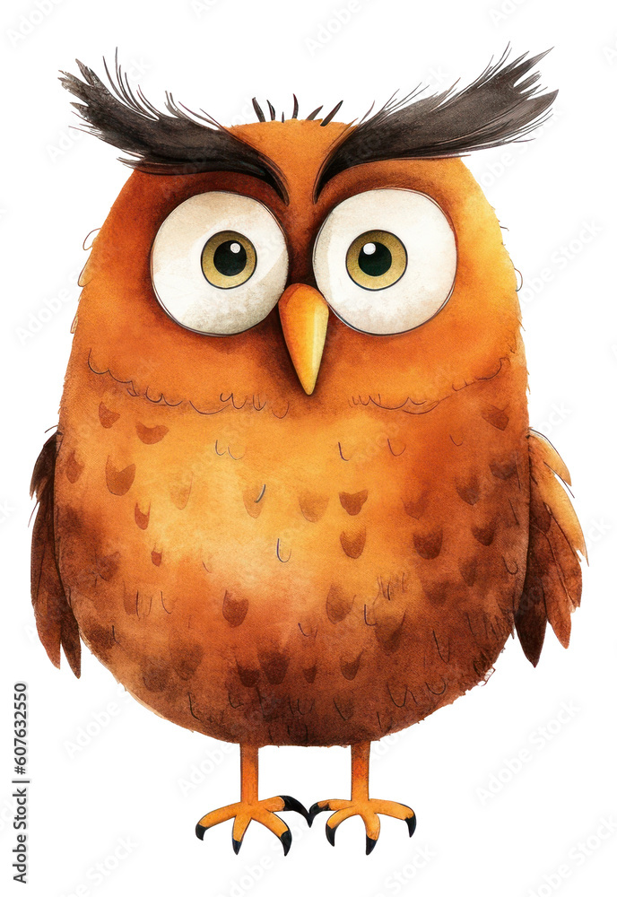 Obraz premium Cute watercolor cartoon owl isolated. Generative AI.
