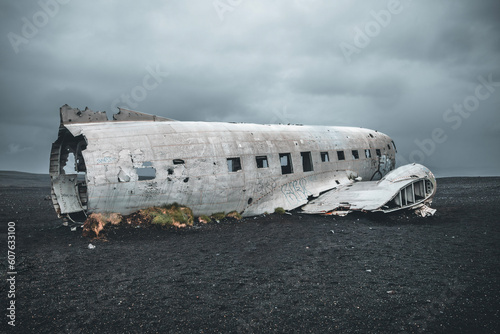 broken Plane Wreck in Iceland on a Beach