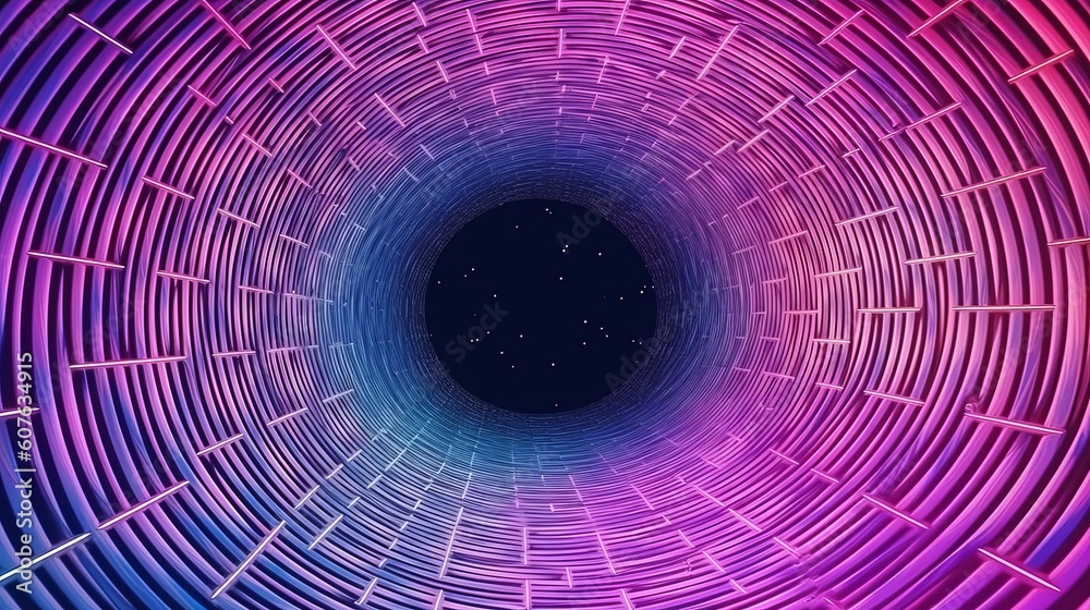 Obraz premium Retro futuristic vaporwave black hole tunnel or wormhole. Generative ai