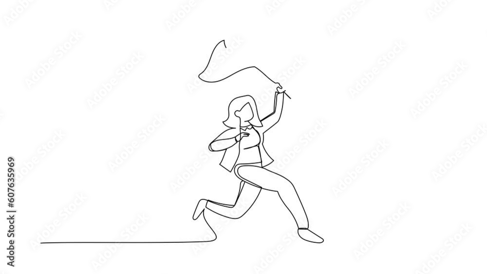 Animated self drawing of continuous line draw businesswoman try to catching flying briefcase with butterfly net. Career path stalled due to company's financial crisis. Full length one line animation Animated self drawing of continuous line draw businesswoman try to catching flying briefcase with butterfly net. Career path stalled due to company's financial crisis. Full length one line animation