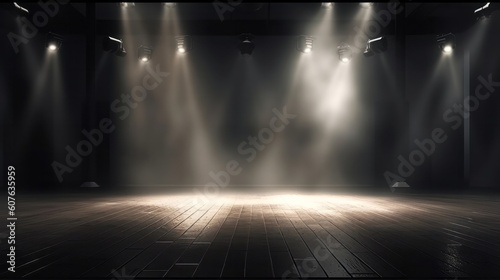Free stage with lights, lighting devices. Generative ai