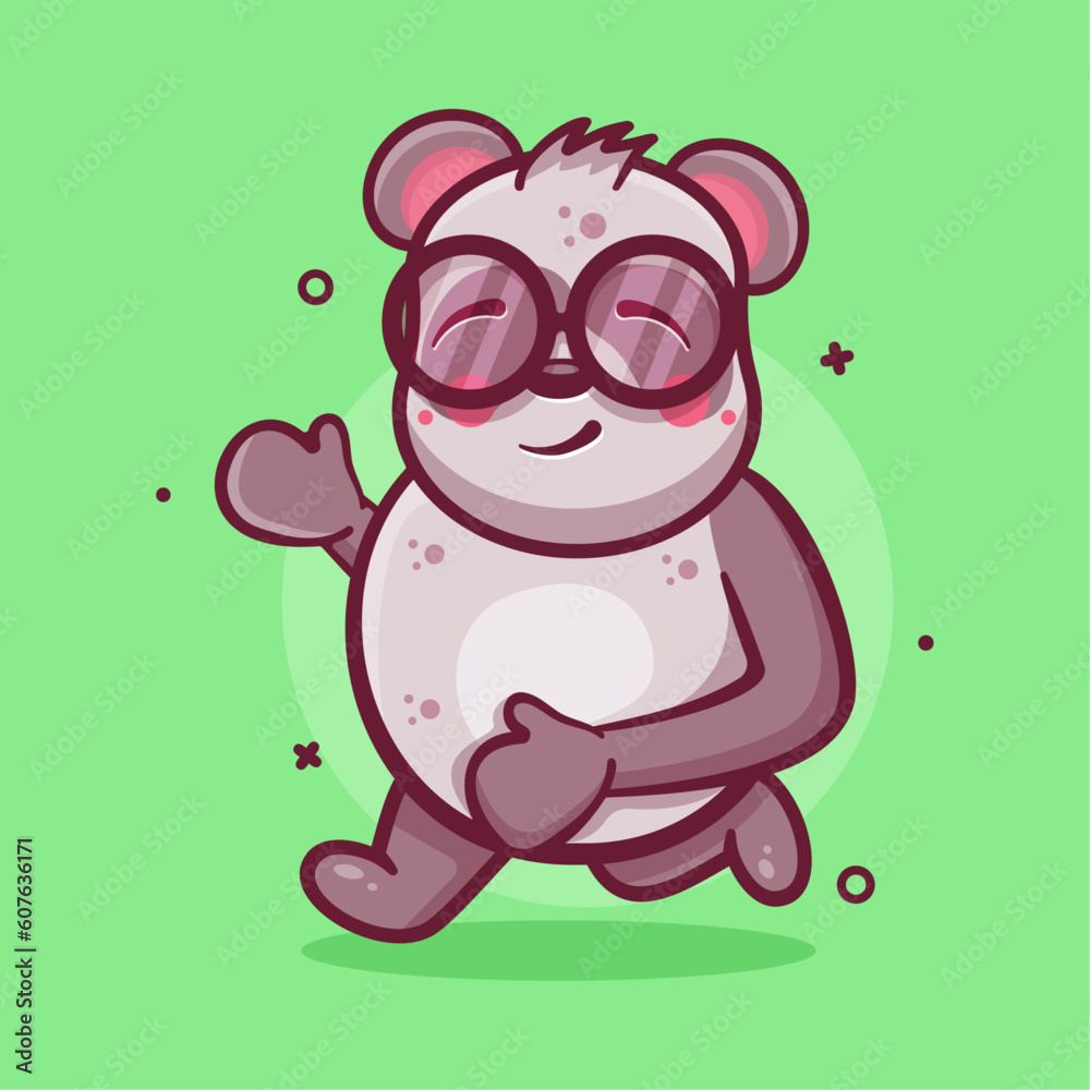 cute panda animal character mascot running isolated cartoon in flat style design