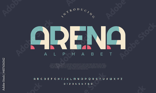 Arena abstract digital technology logo font alphabet. Minimal modern urban fonts for logo, brand etc. Typography typeface uppercase lowercase and number. vector illustration