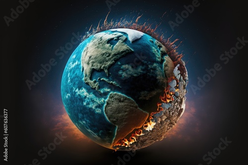 Planet Earth globe burning. Global warming theme.