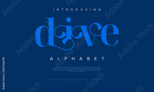 Dive abstract fashion wedding logo font alphabet. Minimal modern urban fonts for logo, brand etc. Typography typeface uppercase lowercase and number. vector illustration