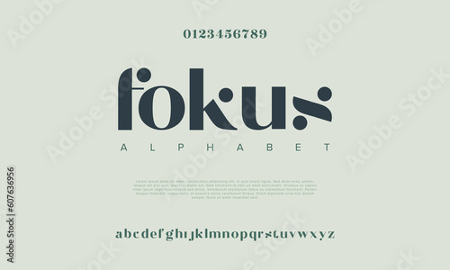 Fokus abstract digital technology logo font alphabet. Minimal modern urban fonts for logo, brand etc. Typography typeface uppercase lowercase and number. vector illustration