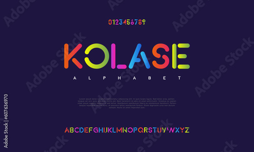 Kolase abstract digital technology logo font alphabet. Minimal modern urban fonts for logo, brand etc. Typography typeface uppercase lowercase and number. vector illustration