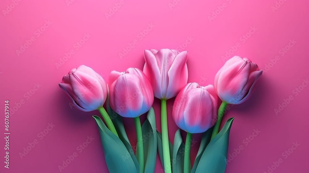 Tulip flowers on pink background. Generative ai Tulip flowers on pink background. Generative ai