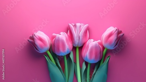 Tulip flowers on pink background. Generative ai