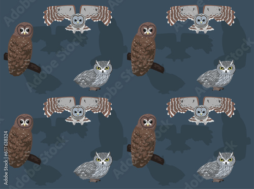 Bird Spotted Barred Screech Owl Set Cute Cartoon Seamless Wallpaper Background

