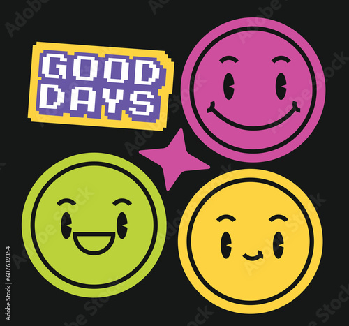 Set of trendy smiley face stickers