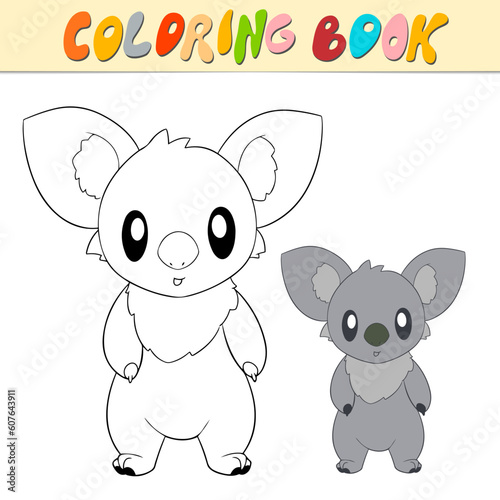 Koala coloring book or page for kids. Cute Koala black and white vector illustration