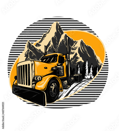 big monster truck over mountains illustration