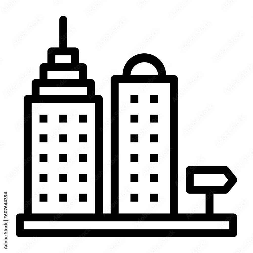 Obraz premium Urban city skyscrapers icon with road direction sign
