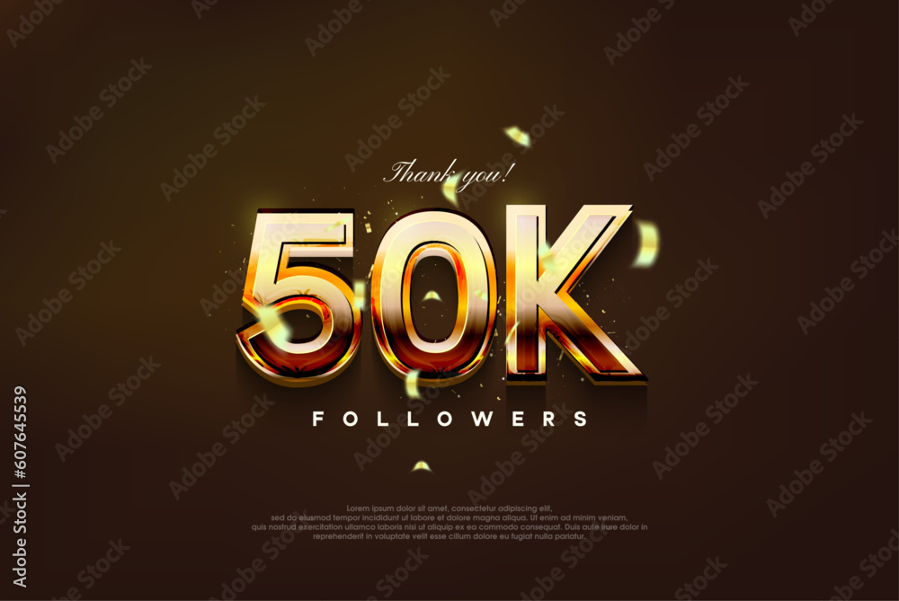 modern design with shiny gold color to thank 50k followers. Premium vector background for achievement celebration design.